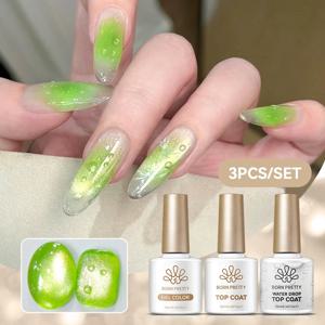본 프리티 10ml 3D 물방울 탑 코트 젤 세트 1/2/3개 클리어 글래스 물방울 네일 아트 젤 폴리쉬 여름 매니큐어 디자인