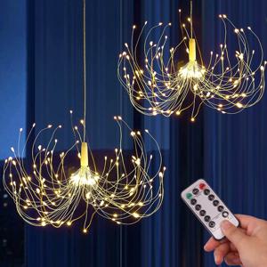 150/200 LED 문자열 요정 조명 교수형 스타 버스트 램프 DIY 불꽃 놀이 크리스마스 화환 축제 장식 원격 반짝임 조명