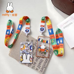 카와이 미피 토끼 랜야드 ID 배지 홀더, 학생, 직장인, 버스 카드용 접이식 목걸이 스트랩 카드 커버, 액세서리