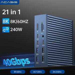 Acasis 40 Gbps USB-C 허브, 8K/60 Hz, 4K/120 Hz, 2K/240 Hz 트리플 디스플레이 확장, 2.5Gbps 이더넷, SD 4.0 지원. 삼성 갤럭시북, LG 그램, 맥북 프로와 호환됩니다. 영상 편집, 게임, NAS 사용에 이상적입니다. 단 하나의 케이블로 데스크톱과 같은 환경을 구축하여 전문 크리에이터의 워크플로우를 지원합니다
