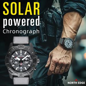 NORTH EDGE BLAZE 남성용 시계 태양광 발전 316 스테인레스 스틸 케이스 남성용 쿼츠 시계 파일럿 스포츠 방수 50M 스톱워치