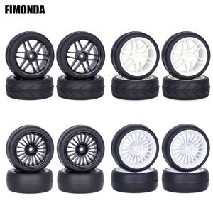 프리글루드 RC 휠 타이어 세트 4개입 1/10 - 65x26mm 12mm 헥스 허브 타미야 TT01 TT02 XV01 XV02 TA06 HSP 모델 호환