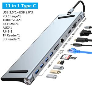 11/12-in-1 타입 C 도크 USB C 허브 3.0 스플리터 멀티포트 어댑터 4K RJ45 SD/TF VGA HDMI 호환 노트북 맥북 아이패드 샤오미