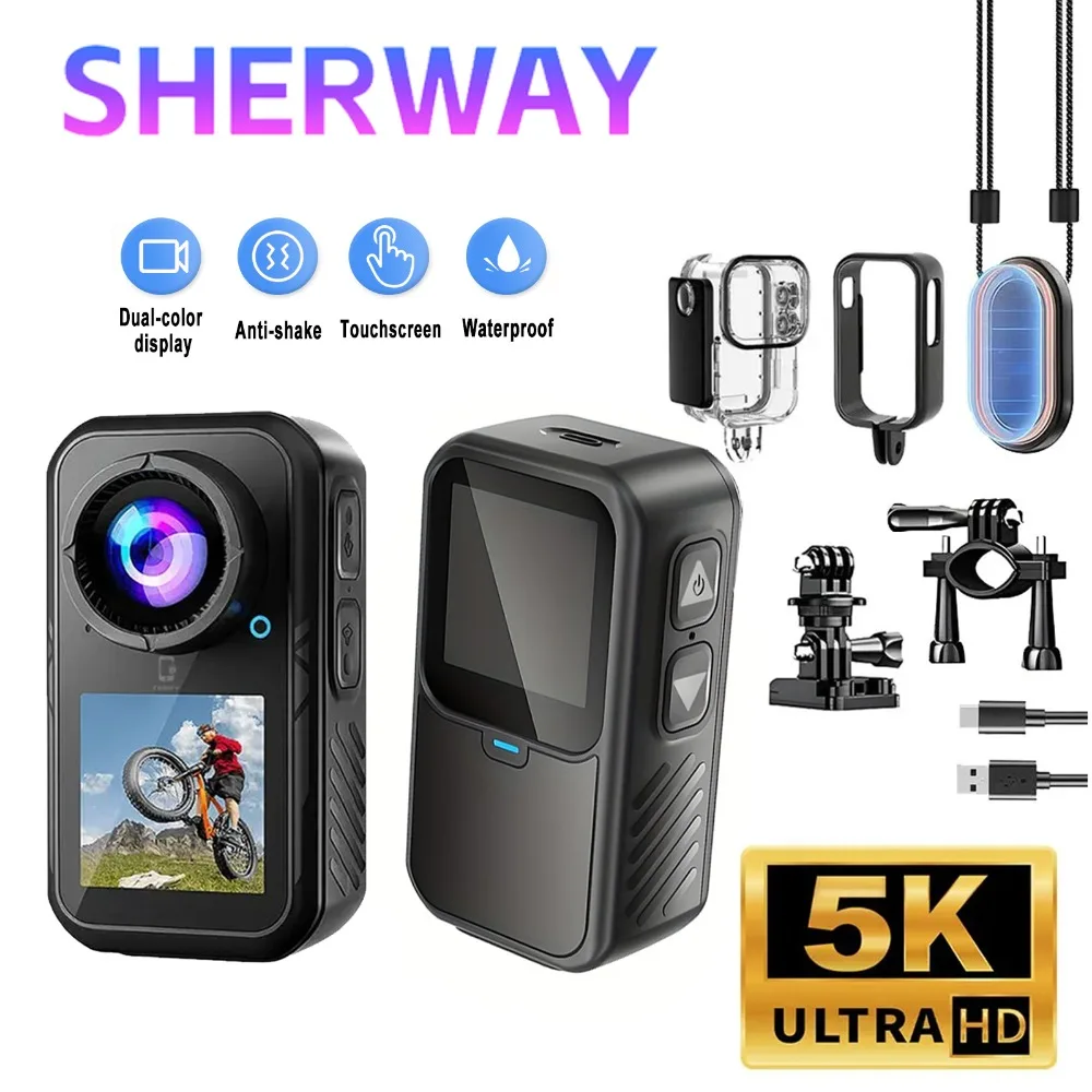 5K 썸 액션 카메라, 4K 30FPS, 6축 터치 스크린 안정화 기능, 휴대용 스포츠 카메라, 자석 부착식, 오토바이용, 방수 기능, 바디캠