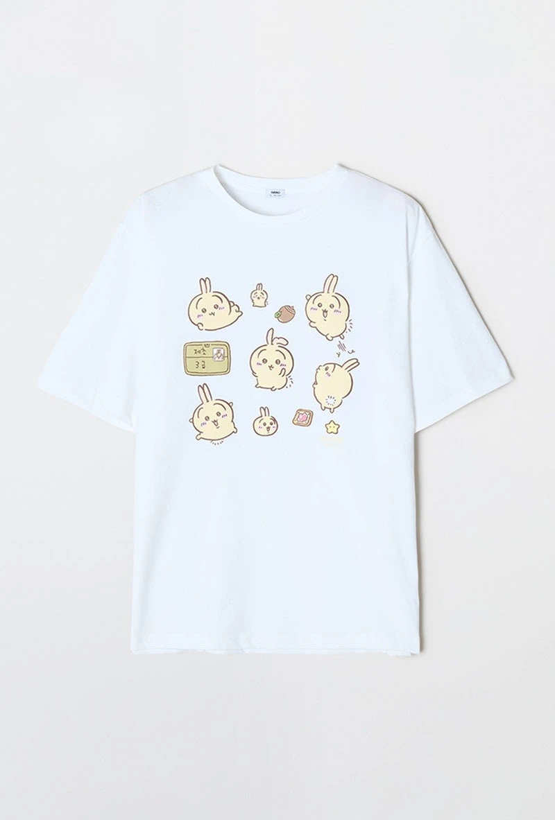 Kawaii Chiikawa Usagi 그룹 그래픽 티셔츠 조인트 브랜드 화이트 솔리드 코튼 오버사이즈 티 러블리 토끼 패턴 반소매 셔츠