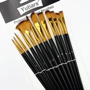 12pcs 나일론 강모 브러쉬 세트 플랫 브러쉬 예술가 아마추어 및 아크릴 그림용 수채화 오일 페인트 패브릭 브러쉬
