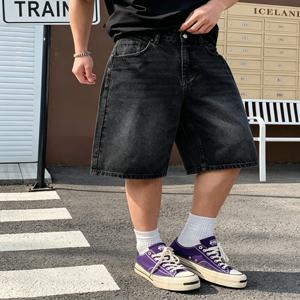 남성용 데일리 블랙 논스트레치 데님 반바지 루즈핏 스트레이트 솔리드 컬러 다용도 편안한 아웃도어 캐주얼 팬츠