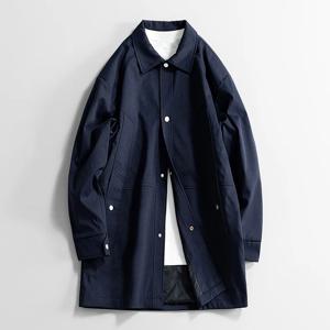 2027년 봄, 남성용 롱 재킷, 넉넉한 핏, 중간 길이, 캐주얼 스타일, 턴다운 칼라, 트렌치 코트, 패셔너블한 아우터, 빅사이즈.