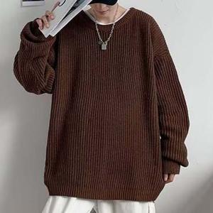 남자 봄 가을 코디 브라운 라운드 니트 긴팔 스웨터
