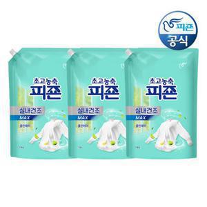 피죤 초고농축 실내건조 섬유유연제 클린데이 리필 1.6L*3개 (5배초고농축, 탈취력99%)