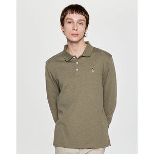 헤지스 25FW [SOFT COTTON] 카키멜란지 인터록 긴팔 폴로 셔츠 HZTS5F302K2