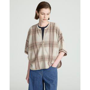 닥스레이디스 25FW 브라운 체크 면혼방 아우터형 반소매 집업 가디건 DLSW5C709W2