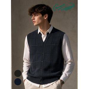크로커다일 헤링본 체크 자카드 오픈형 니트 베스트 CDAABKV3301