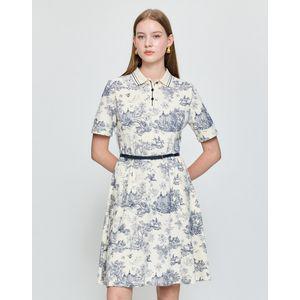 헤지스레이디스 25FW [LF[H.Toile]크림 프린트 벨티드 피케 반소매 카라 원피스 HSDR5D801CR