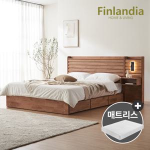 핀란디아 핀란디아 딜라이 원목 호텔식 수납 퀸침대Q+40T라텍스매트리스+LED조명협탁