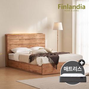 핀란디아 핀란디아 엘렌 원목 LED 서랍형 퀸침대Q+독립매트리스(드림온24)