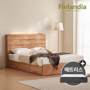 핀란디아 핀란디아 엘렌 원목 LED 서랍형 퀸침대Q+드림온매트리스