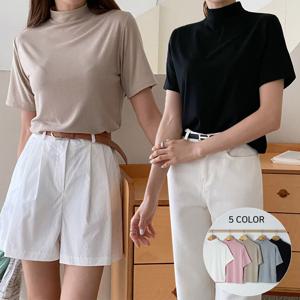여성 가을 무지 레이온 스판 반폴라 반팔 티셔츠 HTS0255