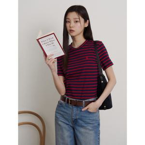 [빈폴레이디스] [Essential] 코튼 스트라이프 반소매 티셔츠  네이비 (BF6342E11R)