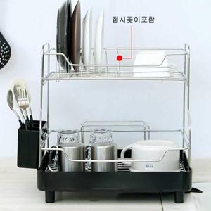 물빠짐수저통 자동 물빠짐 식기 건조대 2단 좁은 부엌 정리 용품 예쁜식기건조대 HWBA38A0