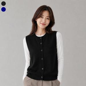 [로질리][A] 여성 라운드 니트 레이어드 조끼 베스트 2종 1택