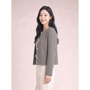 [씨]글리터 트위드 노카라 자켓 블랙프린트 SJJAI2108