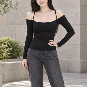 여성 오프숄더 Slim핏 긴팔 티셔츠 데일리룩 기본티