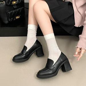 [더구두]라운드 통굽 페니 로퍼힐(8cm)-3249