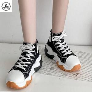 [애슬릿] 키높이 단화 여성 하이 탑 캔버스 플랫폼 6cm