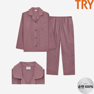 [트라이]여성면잠옷 긴팔 60수 주자직 카라 봄 가을 간절기 체크 잠옷 상하 세트