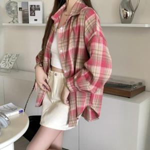 [다잇템]여자 세미오버핏 클래식 컨템포러리 격자 셔츠
