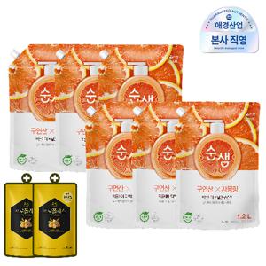 순샘 믹스앤매치 주방세제 구연산 자몽 1.2L파우치, 6개 +프로폴리스 애플 주방세제 300ml 증정, 2개
