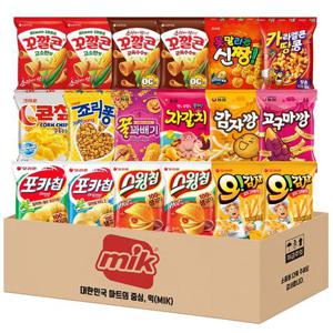 과자세트6호 18봉(꿀꽈베기+자갈치+감자깡+포카칩+스윙칩+오감자+신짱+콘칩+꼬깔콘 외)+메세지카드