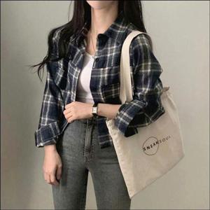 4컬러 데일리 세미크롭 간절기 셔츠 체크남방 숏 여자 WFLPTRN