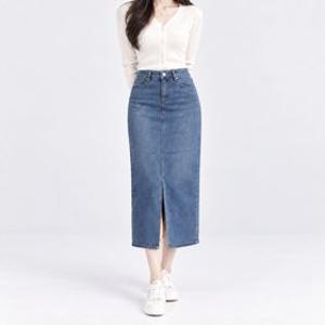 여성용 봄여름가을 데일리 A라인 데님 스커트 롱 청치마