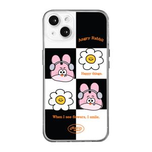 바둑판 플라워 핑크 래빗 투명 TPU 풀커버 아이폰 갤럭시 폰케이스