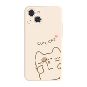 윙크 냥이 캐릭터 베이지 젤리 실리콘 풀커버 휴대폰 케이스