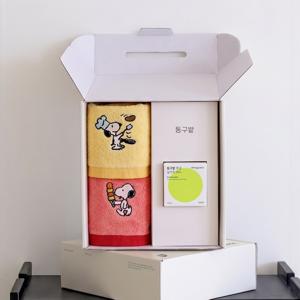 스누피 미니러브 고리 핸드타월 2P + 동구밭 설거지비누 풋귤 1P 선물세트