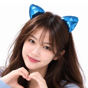 고양이 귀 머리띠 블루 스팽글 반짝이 헤어밴드 생일 파티 용품 이벤트 소품 사진 셀카 인싸