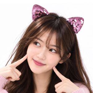 고양이 귀 머리띠 핑크 스팽글 반짝이 헤어밴드 생일 파티 용품 이벤트 소품 사진 셀카 인싸