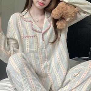 핑크로지 카라 긴팔 잠옷세트 봄 가을 여성 홈웨어 파자마파티 사계절 상하세트 학생잠옷