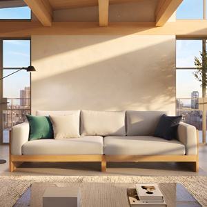 엘모라 소나무원목 아쿠아패브릭 모던소파 4인용 소쿠션3개포함