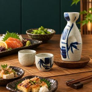 일본산 빈티지 도자기 독구리 술잔세트 3p 사케병 청주 사케잔 선물세트