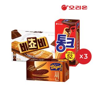 비쵸비 5P 3개+통크 초코 3개+다이제씬 카라멜슈가맛 9P 252g 3개
