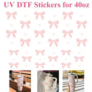 2개/1세트 코quette 보우 러브 하트 UV DTF 랩스 데칼 프린팅 자가 접착 PVC 전사 용지 DTF 전사 보라색 전사 용지 (40oz 텀블러, 컵, 병, 학용품 등), 미술 공예, 일일 미술 용품용