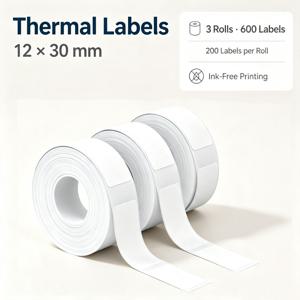 12x30mm 화이트 라벨 스티커 3롤, 롤당 200개, 내유성 자체 접착식 라벨. D110, , D11, D30, M220, P50, P15 및 기타 휴대용 라벨 프린터와 호환. 사무실, 주방, 학교 정리, 재고 관리, 영수증, 배송 및 기타 간편한 분류와 정리용 시나리오에 적합