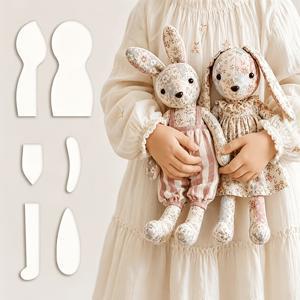 6개 DIY 쌍둥이 토끼 재봉틀 टेम플릿 세트 - 재사용 가능, 세탁 가능, DIY 토끼 봉제인형 만들기 스텐실용, 초보자용 재봉 연습 패턴 템플릿, 토끼 봉제인형용 수공예 선물, 공예 선물