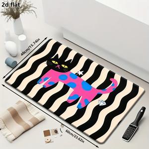핑크색 몸통, 파란색 폴카 도트, 별 프린트 디자인의 검은 고양이 1개. 현관, 안뜰, 욕실, 침실, 거실, 세탁실, 복도 등 다양한 장소에 적합. 친근한 분위기를 더해주는 재미있는 장식용 실내/실외용 도어/바닥 매트