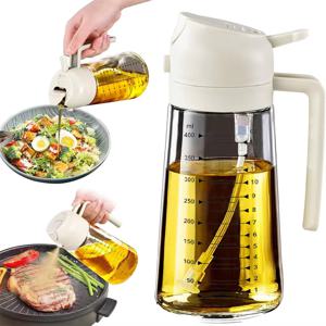 2-In-1 오일 스프레이 및 디스펜서 (스케일 포함), 470ml 대용량 플라스틱 병, 튀김 및 로스팅용 올리브 오일 미스터, 리필 가능 측정형 요리 도구