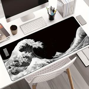 흑백 파도, 우키요에, 일본 파도 큰 파도 그림 마우스 패드 대형 사이즈 애니메이션 흰색 대형 사이즈 XL 마우스 패드 X 11.8인치, 사무실 게임에 적합